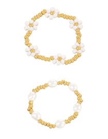 Fashion White Alloy Rice Bead Flower Pearl Beaded Bracelet Two Piece Set