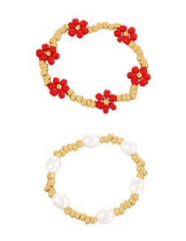 Fashion Red Alloy Rice Bead Flower Pearl Beaded Bracelet Two Piece Set