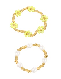 Fashion Light Yellow Alloy Rice Bead Flower Pearl Beaded Bracelet Two Piece Set