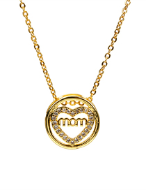Fashion Mom Bronze Diamond Letter Heart Circle Necklace
