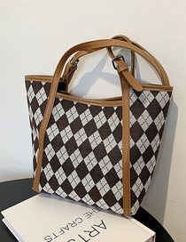 Fashion Brown Large Capacity Diamond Shoulder Bag