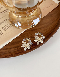 Fashion Silver Copper Inlaid Zirconium Cat's Eye Five-petal Flower Earrings
