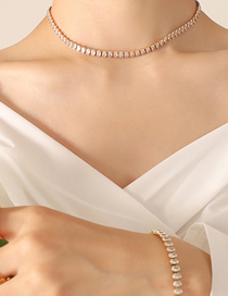 Fashion X1163-white Zircon Necklace-37cm Titanium Steel Set With Zirconium Geometric Necklace