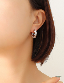 Fashion Pair Of Steel-colored Zircon Earrings Titanium Gold Plated Zirconium C Shape Earrings