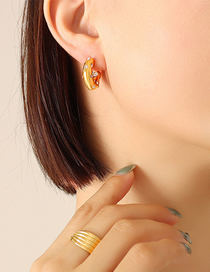 Fashion Pair Of Gold Zircon Earrings Titanium Gold Plated Zirconium C Shape Earrings