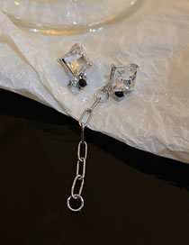 Fashion Silver Color Copper Diamond Square Chain Asymmetric Stud Earrings