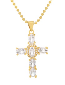 Fashion White Bronze Zirconium Cross Pendant Bead Necklace