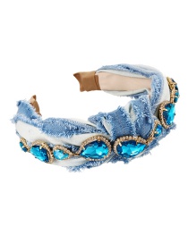 Fashion Blue Fabric Alloy Diamond Inlaid Water Drop Hair Tie Knotted Headband