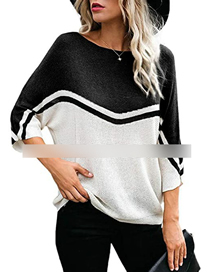 Fashion Black Polyester Knit Colorblock Top