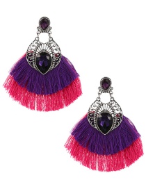 Fashion Purple Alloy Diamond Pattern Waterdrop Tassel Stud Earrings