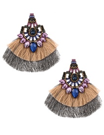 Fashion Khaki Alloy Diamond Pattern Geometric Tassel Stud Earrings