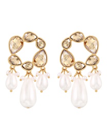 Fashion Champagne Alloy Diamond Drop Pearl Tassel Stud Earrings