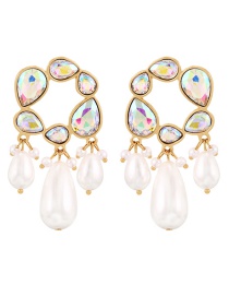 Fashion Ab Color Alloy Diamond Drop Pearl Tassel Stud Earrings