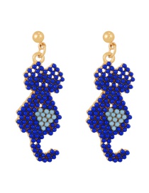 Fashion Royal Blue Alloy Rice Beads Cartoon Cat Earrings