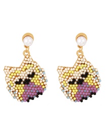 Fashion Color Alloy Rice Beads Pearl Owl Stud Earrings
