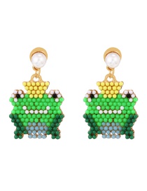 Fashion Green Alloy Rice Bead Pearl Frog Stud Earrings