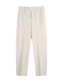 Fashion Off White Woven Geometric Straight-leg Trousers