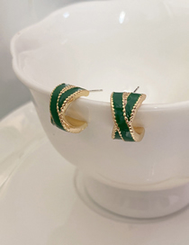 Fashion Green Alloy Drop Oil Geometric Cross Stud Earrings