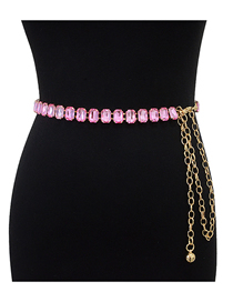 Fashion Pink Alloy Diamond Geometric Chain Waist Chain