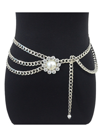 Fashion Silver Color Alloy Diamond Pearl Chain Waist Chain