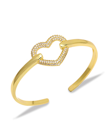 Fashion C Brass Diamond Geometric Heart Open Bracelet