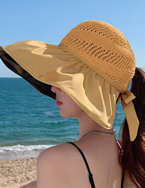 Fashion Turmeric Polyester Vinyl Cutout Straw Top Hat