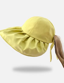 Fashion Turmeric Polyester Vinyl Large Brim Pleated Sun Hat