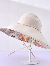 Fashion Beige Cotton Print Big Brim Tie Bucket Hat