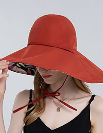 Fashion Brick Red Cotton Polyester Printed Big Brim Tie Bucket Hat
