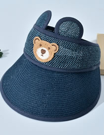 Fashion Bear Straw Hat Navy Blue Geometric Straw Empty Top Cartoon Big Brimmed Hat
