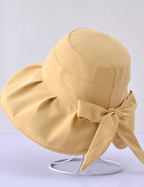 Fashion Turmeric Polyester Pleated Big Brim Tie Bucket Hat