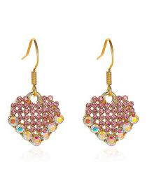 Fashion Pink Alloy Colored Diamond Heart Stud Earrings