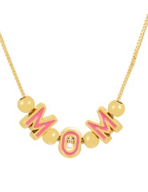 Fashion Gold-2 Copper Bead Drip Oil Letter Mom Necklace