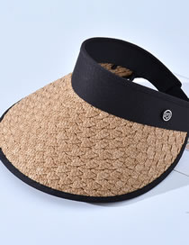 Fashion Khaki Straw Open Top Pearl Sun Hat