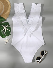 Fashion White Polyester Fungus Trim V-neck One Piece Swimsuit