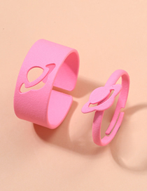 Fashion Pink Metal Lacquer Planet Open Ring Set