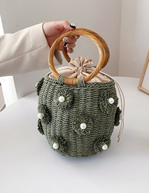 Fashion Green Straw Large Capacity Drawstring Tote Bucket Bag