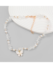 Fashion White Resin Gravel Pearl Beaded Butterfly Necklace