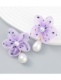 Fashion Purple Lace Floral Pearl Stud Earrings