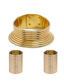 Fashion Set Of 3 Gold Color 2 Metal Geometric Long Neck Collar Set