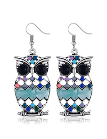 Fashion Light Coffee Alloy Diamond Owl Stud Earrings