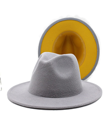Fashion Light Grey Inside Yellow Wool Reversible Colorblock Flat Brim Jazz Hat