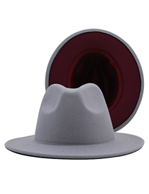 Fashion Light Gray Wine Red Wool Reversible Colorblock Flat Brim Jazz Hat