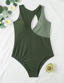 Fashion Green Stitching Polyester Cutout Colorblock One Piece Swimsuit