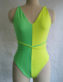 Fashion Green Plus Fluorescent Yellow Nylon Colorblock One Piece Swimsuit
