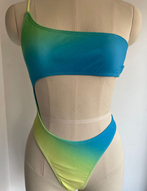 Fashion Blue Gradient Nylon Rendered Cutout One-shoulder Swimsuit