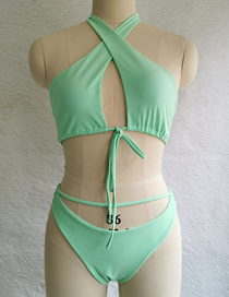 Fashion Green Polyester Cross Halter Cutout Split Swimsuit