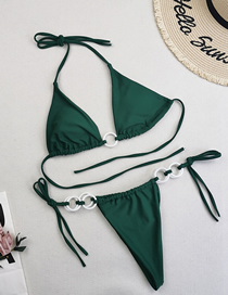 Fashion Green Nylon Halter Tie Cutout Split Swimsuit