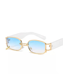 Fashion Gold Frame Blue Film Without Label Metal Square Small Frame Sunglasses