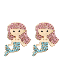 Fashion Mixed Color Alloy Diamond Drip Oil Mermaid Stud Earrings